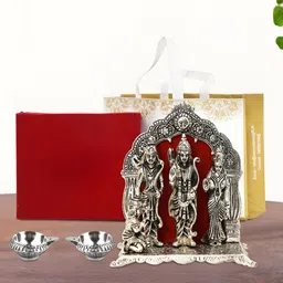 INTERNATIONAL GIFT pooja & home dcor Silver-Toned Religious Idol Showpiece With 2 Diya-image-70
