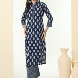 Tissu Floral Printed Mandarin Collar Straight Pure Cotton Kurta With Palazzos-image-18