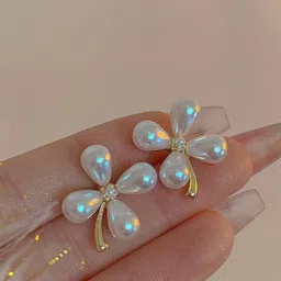AKISON JEWELS White Floral Studs Earrings-picture-16