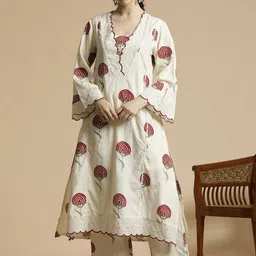 Anouk Floral Printed V-Neck Regular Pure Cotton A-Line Kurta with Palazzo-13