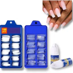 NEW 200-Piece Artificial Nails 100 White & 100 Transparent with 2 Glue White, Transparent-picture-11