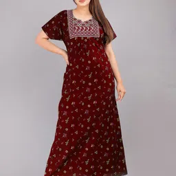 Apratim Women Embroidered Pure Cotton Maxi Nightdress-image-81
