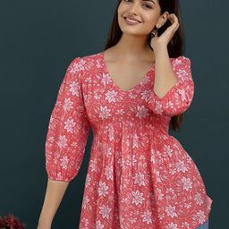 Dream Beauty Fashion top-70-mahi-peach Women Floral Printed Peplum Regular Top-image-110