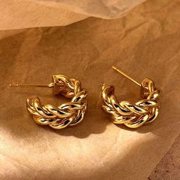 Aurum & You Gold Plated Contemporary Half Hoop Earrings-image-92