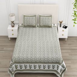 tundwal's White & Green Floral Printed Cotton 210 TC King Bedsheet Set 2.74 m x 2.28 m-image-21