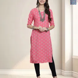 HERE&NOW Selection Of 2 Floral Printed Round Neck Straight Kurta-image-87