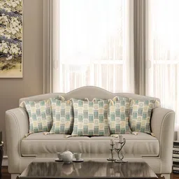 eyda Beige & Green 5 Pieces Geometric Printed Cushion Covers-image-19