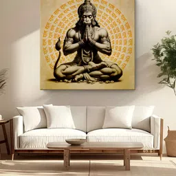 999Store Brown & Black Canvas Hanuman Meditating Religious Wall Art-40