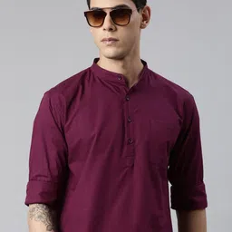Kryptic Band Collar Pure Cotton Straight Short Kurta-picture-37