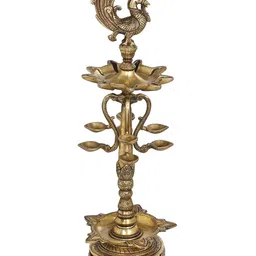 Exotic India Bronze Toned Textured Brass Pooja Diya-image-51