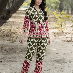 MABISH by Sonal Jain Pure Cotton Box Pleat Top With Pants Co-Ord Set-image-92