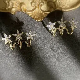 Celestique Gold-Plated Cubic Zirconia Studded Contemporary Shaped Korean Studs-17