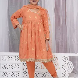 Little Bansi Girls Pleated Pure Cotton Kurta with Pyjamas & With Dupatta-picture-51