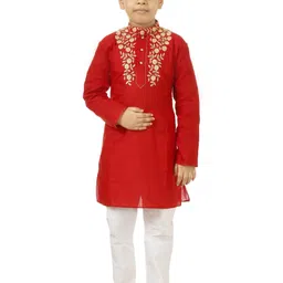 HUMAN CHOICE Boys Red Cotton Blend Embroidered Kurta & Pyjamas-picture-22