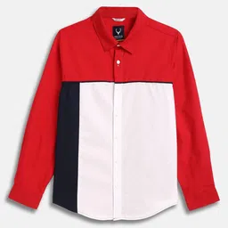 Allen Solly Junior Boys Slim Fit Colourblocked Spread Collar Pure Cotton Casual Shirt-picture-1