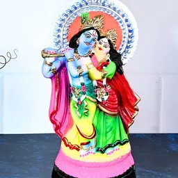 PujaNPujari Blue & Red Clay Radha Krishna Golu Doll-23