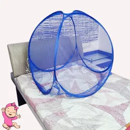 rudraym Polyester Kids Blue Foldable Baby Mosquito Net with Soft Mattress | Portable Infant NET Mosquito Net image 3