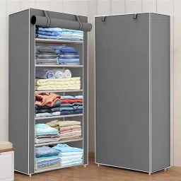 1 Door 6 Shelf Fabric PP Collapsible Wardrobe-12