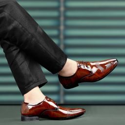 Premium Oxford Class Designer Patent Leatherette Shining Jet Black Lace-Up Party Lace Up For Men-image-46