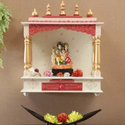 india home wood White Sheesham Wood Wall Mounted Mandir Without Door-picture-7
