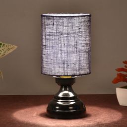 foziq Black & Blue Textured Cylinder Shape Metal Table Lamp-4