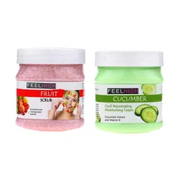 FEELHIGH Set of Mix Fruit Body Scrub & Cucumber Moisturising Cream - 500 ml each-76