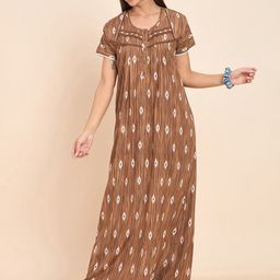 Sweet Dreams Mustard Ethnic Motifs Printed Maxi Nightdress-image-10