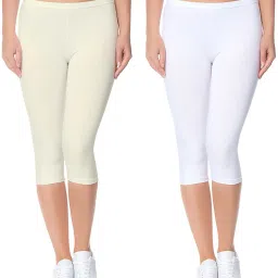 Cotton Lycra 220 GSM Bio-Wash Women White, Beige Capri-image-99