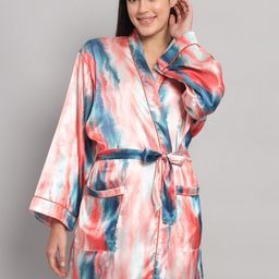 HANDICRAFT PALACE Abstract Printed Satin Silk Robe With Belt-picture-52