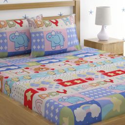 hosta homes Multicolor Kids TC 220 Poly Cotton Kids Bed Sheet With 2 Pillow Covers-picture-33