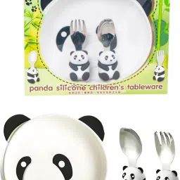 BPA Free Panda Shape Tableware Dinner Set Silicone Suction Plate, Fork and Spoon - Silicone-22