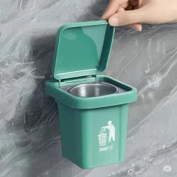 Wall mounted Swing Dust Bin With Lid For Washroom/Home/Kitchen/Bathroom/Office Multicolor Stainless Steel, Plastic Ashtray-image-39