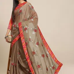 DIVASTRI Ethnic Motifs Embroidered Saree-image-80
