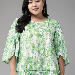 YASH GALLERY Tie and Dye Print Flared Sleeve Top-image-81