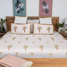 Baarno Brown & Green Floral 210 TC Bedsheet with 2 Pillow Covers-picture-6
