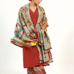 UDD Ethnic Motifs Printed Linen Dupatta-20
