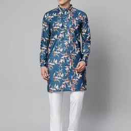 GLOBALRANG Floral Printed Band Collar Straight Pure Cotton Kurta With Pyjamas-picture-25