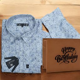 Anikmart Floral Printed Spread Collar Cotton Shirt & Leather Wallet-image-97