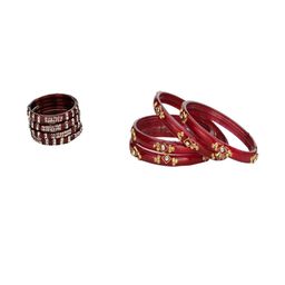 SOMIL Women Set Of 2 Maroon & Red Glass Artificial Stones Bangles-image-58
