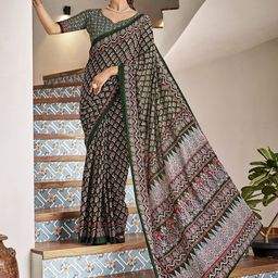 FASHION STROM Ethnic Motifs Pure Cotton Bagru Saree-53