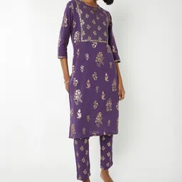 max Women Floral Printed Regular Thread Work Kurta with Trousers-picture-35