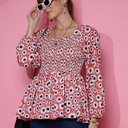 De La Moda Floral Print Crepe Top-image-80