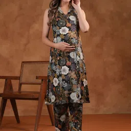 anayna Women Floral Printed Regular Kurta with Trousers-46