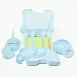The Little Lookers 11-Pcs Blue Silicone Non Toxic BPA Free Baby Safe Baby Feeding Set-68