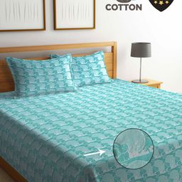 Myntra Elegant Homes Turquoise Blue Cartoon Printed Cotton Double King Bed Cover-image-44
