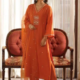 URMIR FASHION Women Ethnic Motifs Embroidered Regular Thread Work Kurta with Trousers & With Dupatta-picture-43