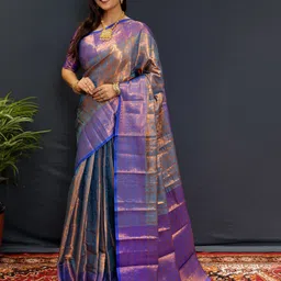 yourwish Woven Design Zari Silk Blend Kanjeevaram Saree-picture-9