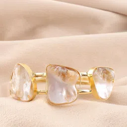 Ozanoo Gold-Plated Mother of Pearls Studded Cuff Bracelet-16