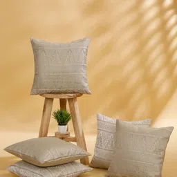 ROSARA HOME Grey & Off White 5 Pieces Ethnic Motifs Printed Square Cushion Covers-image-75