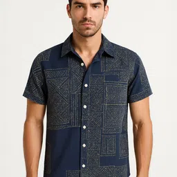 Mast & Harbour Men Standard Fit Abstract Printed Spread Collar Casual Shirt-image-97